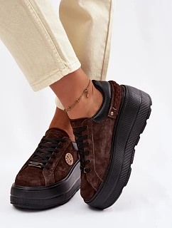 Kožené semišové dámské tenisky na platformě D&A LR61-7094 čokoládové