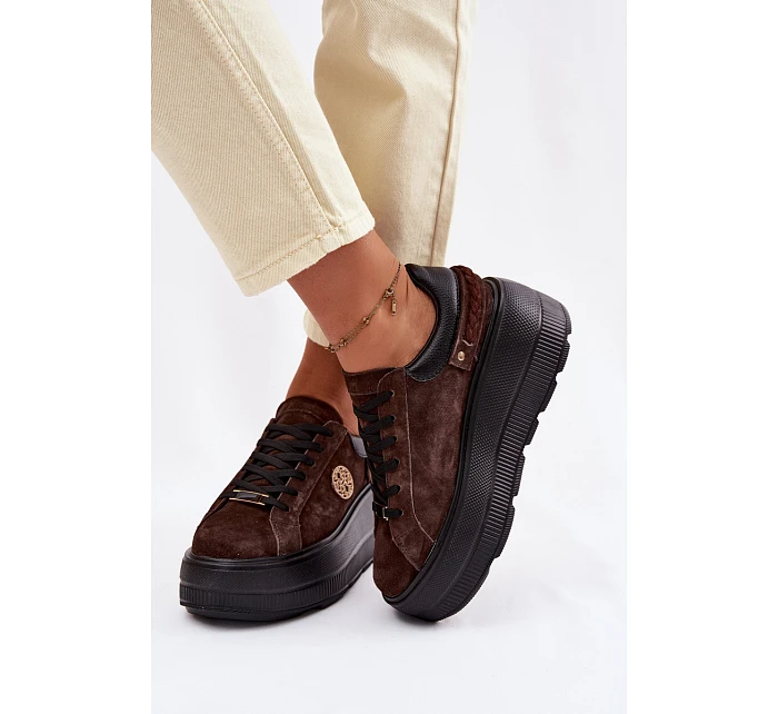 Kožené semišové dámské tenisky na platformě D&A LR61-7094 čokoládové Kožené semišové dámské tenisky na platformě D&A LR61-7094 čokoládové