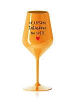 NEJLEPŠÍMU TATÍNKOVI NA SVĚTĚ - oranžová nerozbitná sklenice na víno 470 ml