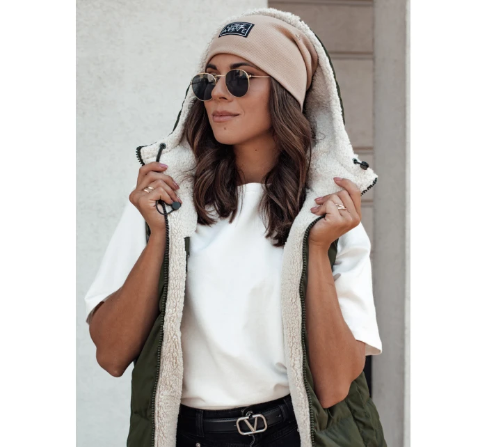 dámská dlouhá prošívaná vesta s kapucí zelená Dstreet model 21980606 - FashionStreet