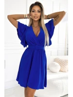 Dámské šaty s obálkovým výstřihem, rukávy a páskem model 21883694 - numoco basic