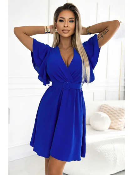 Dámské šaty s obálkovým výstřihem, rukávy a páskem model 21883694 - numoco basic