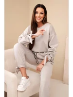 Dámský komplet z viskózy s vázáním máslový tmavě béžový