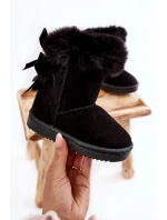 Dětské Teplé Sněhule Semišové s Mašlemi Černe Funky Dětské Teplé Sněhule Semišové s Mašlemi Černe Funky