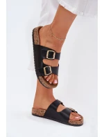 Dámské sandály s přezkami z eko kůže černé Iskira Dámské sandály s přezkami z eko kůže černé Iskira