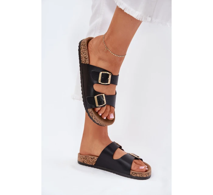 Dámské sandály s přezkami z eko kůže černé Iskira Dámské sandály s přezkami z eko kůže černé Iskira
