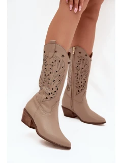 Kožené Kozačky S Vzorkovaným Svrškem Tmavě Béžové Zazoo 3714