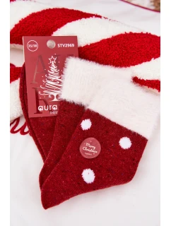 Dámské vánoční ponožky s kožíškem a puntíky z alpakové vlny Červené