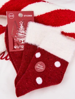 Dámské vánoční ponožky s kožíškem a puntíky z alpakové vlny Červené
