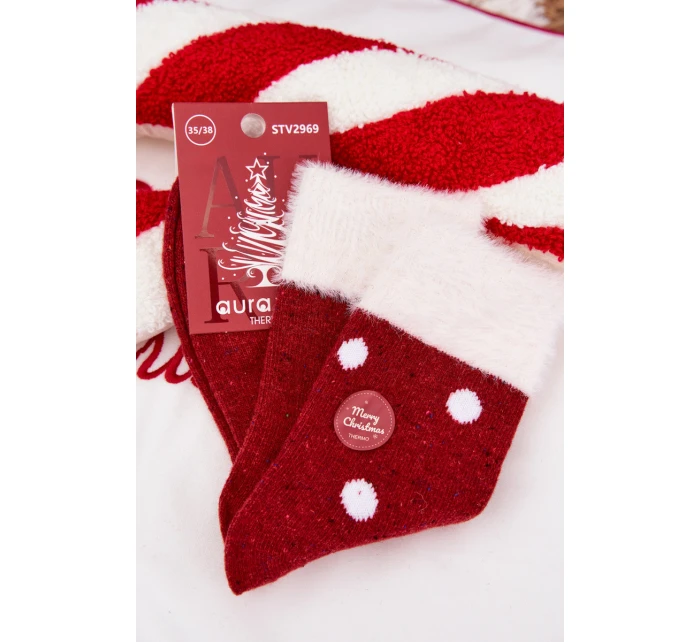 Dámské vánoční ponožky s kožíškem a puntíky z model 21786737 vlny Červené - Aura.via