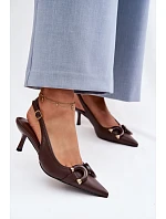 Dámské sandály na podpatku s ozdobným detailem Čokoládové model 22039871 - Boto