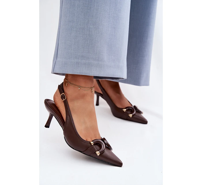 Dámské sandály na podpatku s ozdobným detailem Čokoládové model 22039871 - Boto