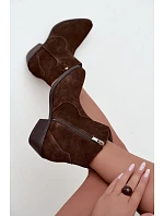 Dámské kožené kotníkové boty na podpatku Big Star model 22349479 Camel - Big Star Shoes