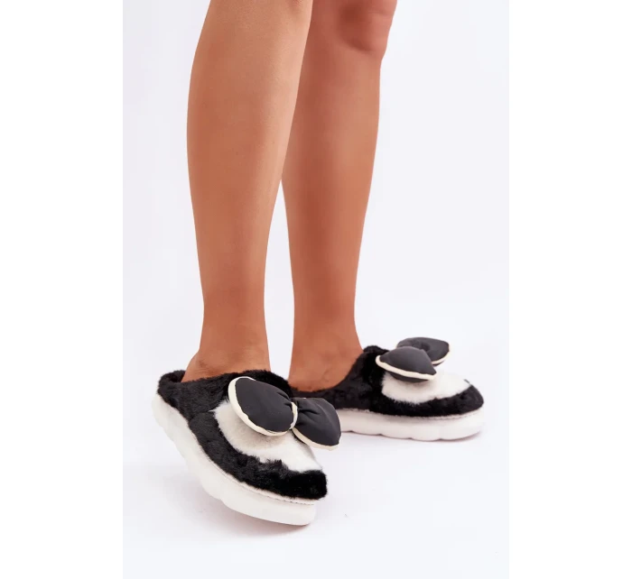 Futrzane Pantofle S Mašlí Černé Grilis