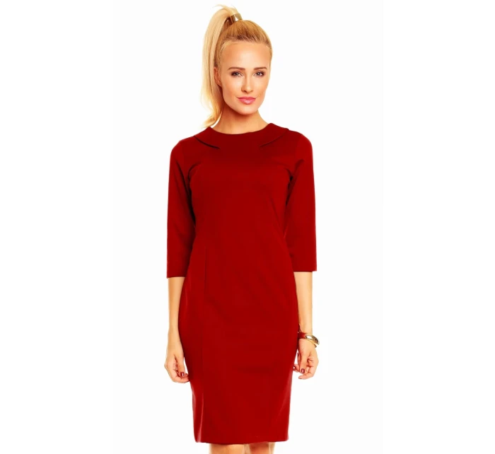 Společenské šaty ZOFIA zdobené falešným límečkem středně dlouhé bordó - Bordó - Lental