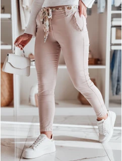 Dámské látkové chinos kalhoty s páskem ROSSALI světle růžové FashionStreet UY2530