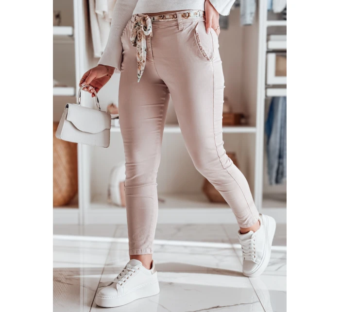 Dámské látkové chinos kalhoty s páskem ROSSALI světle růžové FashionStreet UY2530