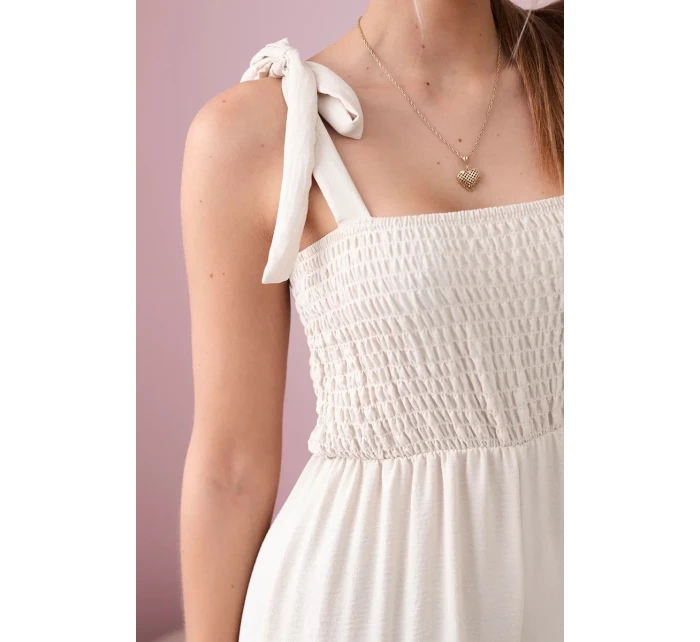 Overal na ramínka s volánkovým topem béžový