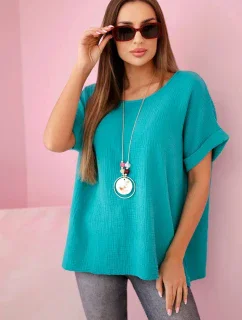 Mušelínová halenka s náhrdelníkem světle model 21185959 - K-Fashion