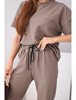 Dámský bavlněný komplet, halenka s krátkým rukávem a teplákové kalhoty fango