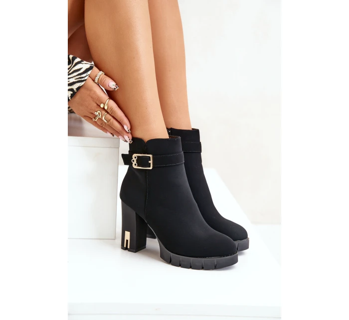 Kožené Botky Na Klínku S Kroužkem Černé Eftane Kožené Botky Na Klínku S Kroužkem Černé Eftane