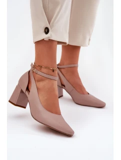 Kožené Lodičky Na Podpatku model 21694783 Béžové - Maciejka