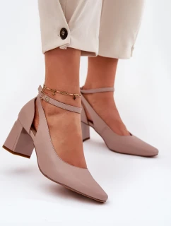 Kožené Lodičky Na Podpatku model 21694783 Béžové - Maciejka