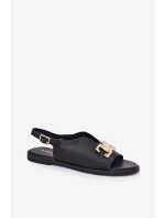 Dámské Sandály Na Plochém Podpatku Se Zlatou Ozdobou Černé Amelira Dámské Sandály Na Plochém Podpatku Se Zlatou Ozdobou Černé Amelira