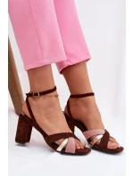 Dámské sandály na podpatku s pásky Eko semišové čokoládové model 21937481 - Boto