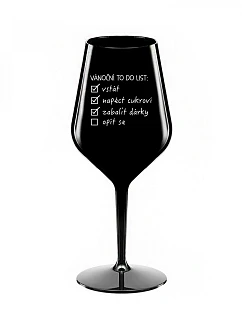 VÁNOČNÍ TODO LIST - černá nerozbitná sklenice na víno 470 ml