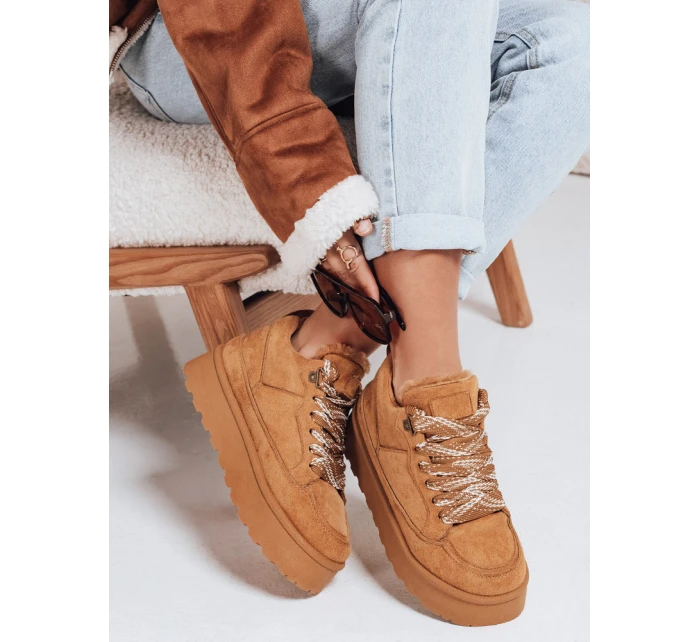 Dámské tenisky s kožešinou na platformě camel FashionStreet ZY1068 Dámské tenisky s kožešinou na platformě camel FashionStreet ZY1068