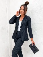 Černý dámský pruhovaný žebrovaný oblek model 19670104 - Moon