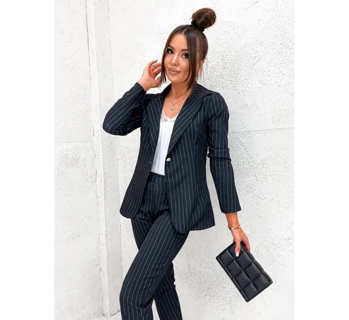 Černý dámský pruhovaný žebrovaný oblek model 19670104 - Moon
