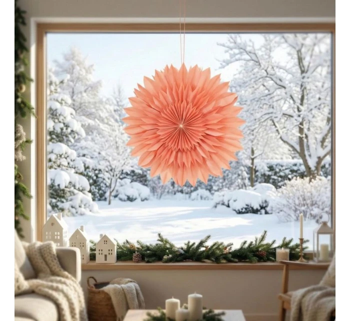 DEKORATIVNÍ ZÁVĚSNÁ PAPÍROVÁ HVĚZDA 3D 50CM RŮŽOVÁ