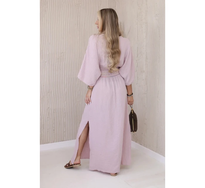 Mušelínové šaty s výšivkou v pase tmavě růžová