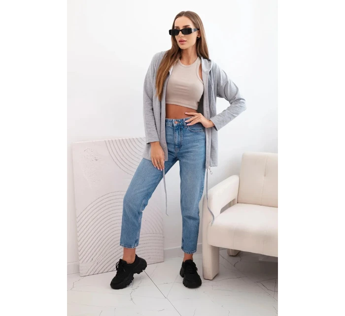 Dámská mikina s kapucí a šňůrkou dole šedá