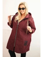 Dámská bunda Plus Size prošívaná s kapucí a nápisem model 21393386 švestková - K-Fashion