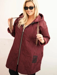 Dámská bunda Plus Size prošívaná s kapucí a nápisem model 21393386 švestková - K-Fashion