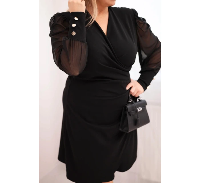 Dámská elegantní Plus Size šaty z viskózy a s dlouhým rukávem modrá Dámská elegantní Plus Size šaty z viskózy a s dlouhým rukávem modrá