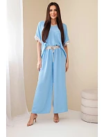 Komplet z viskózy se zlatým lemem modrý