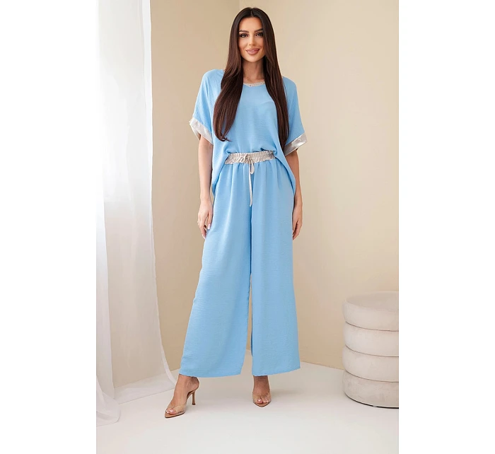 Komplet z viskózy se zlatým lemem modrý