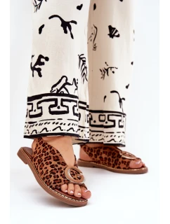 Ploché Sandály S Dekorací Pantera Hnědé Haliones