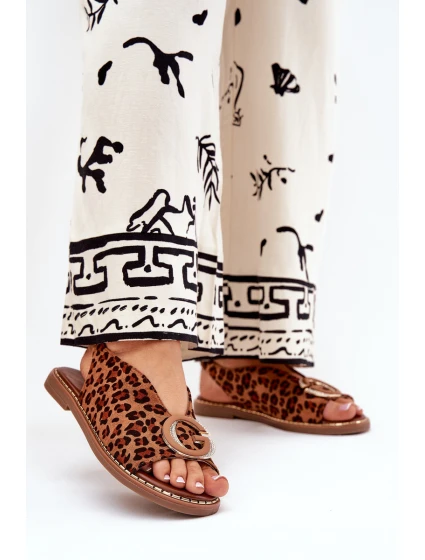 Ploché Sandály S Dekorací Pantera Hnědé Haliones Ploché Sandály S Dekorací Pantera Hnědé Haliones