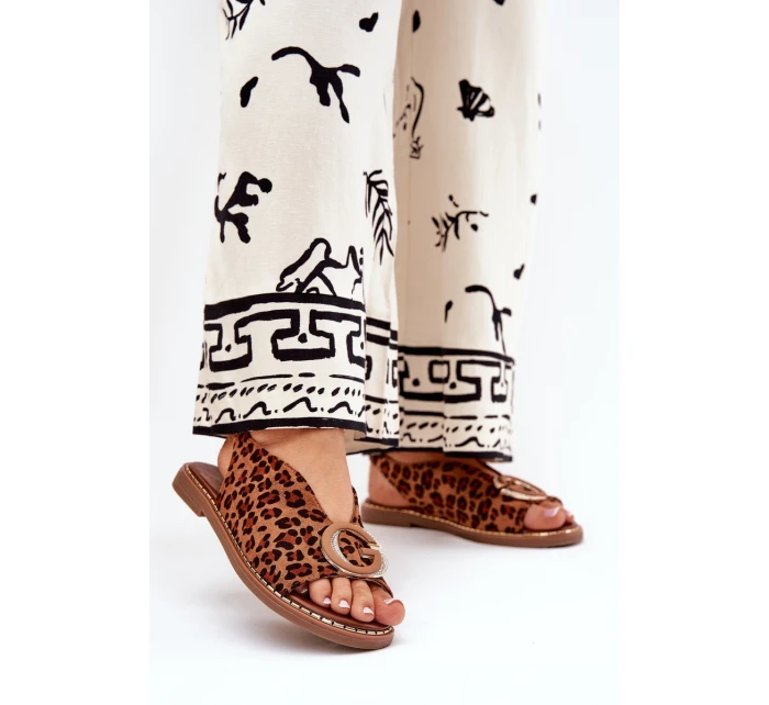 Ploché Sandály S Dekorací Pantera Hnědé Haliones Ploché Sandály S Dekorací Pantera Hnědé Haliones