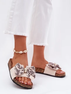 Dámské pantofle s mašlí na korkové platformě béžové Lisandrea