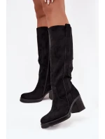 Dámské zimní kozačky na masivním podpatku černé model 21715035 - Boto Dámské zimní kozačky na masivním podpatku černé model 21715035 - Boto