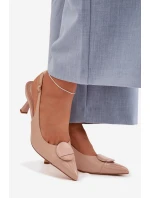 Dámské sandály na podpatku s ozdobným detailem Béžové Mariae