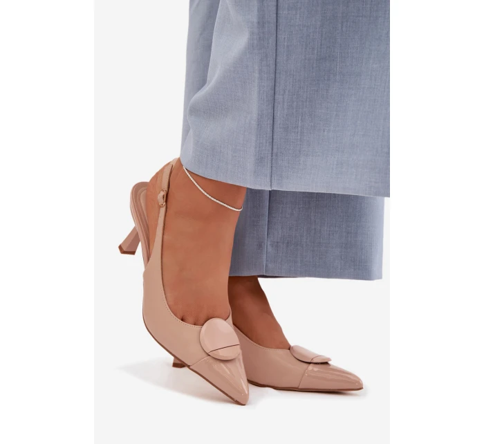 Dámské sandály na podpatku s ozdobným detailem Béžové Mariae