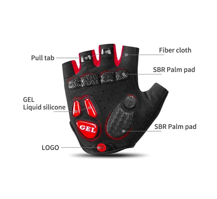 Cyklistické rukavice Rockbros S169BR L s gelovými polštářky - černo-červené