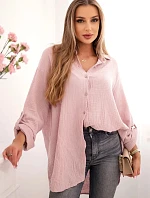 Bavlněná mušelínová košile Plus Size tmavě pudrově růžová